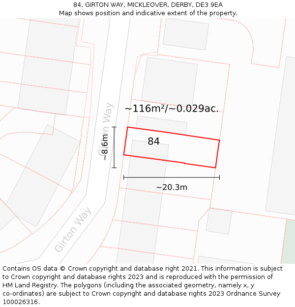 84, GIRTON WAY, MICKLEOVER, DERBY, DE3 9EA: Plot and title map