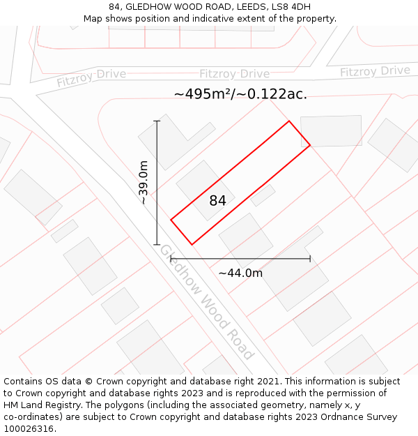 84, GLEDHOW WOOD ROAD, LEEDS, LS8 4DH: Plot and title map