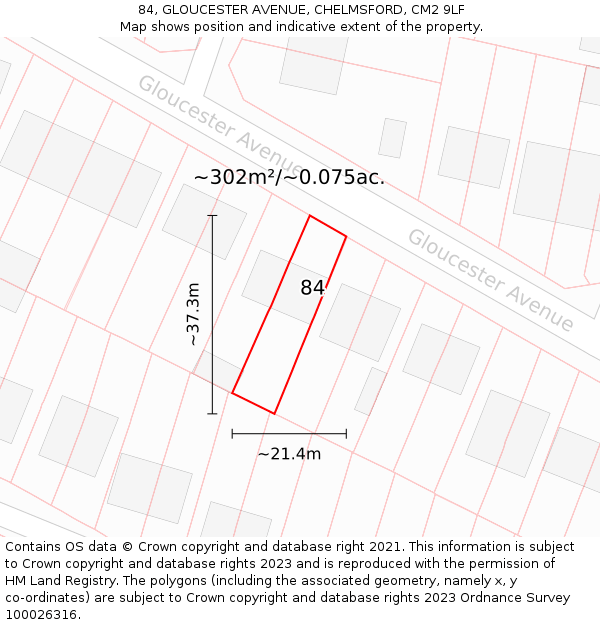 84, GLOUCESTER AVENUE, CHELMSFORD, CM2 9LF: Plot and title map