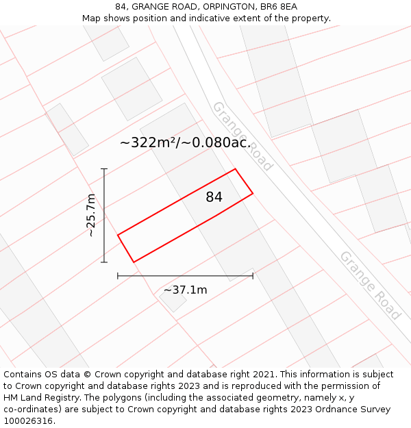 84, GRANGE ROAD, ORPINGTON, BR6 8EA: Plot and title map