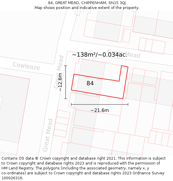 84, GREAT MEAD, CHIPPENHAM, SN15 3QJ: Plot and title map