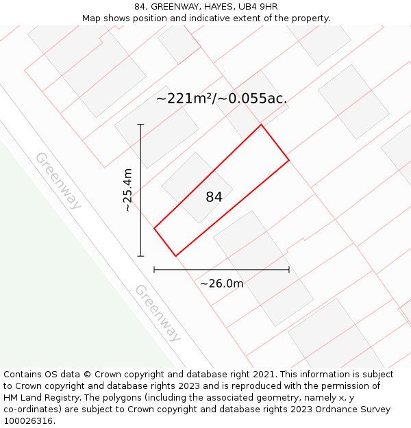 84, GREENWAY, HAYES, UB4 9HR: Plot and title map