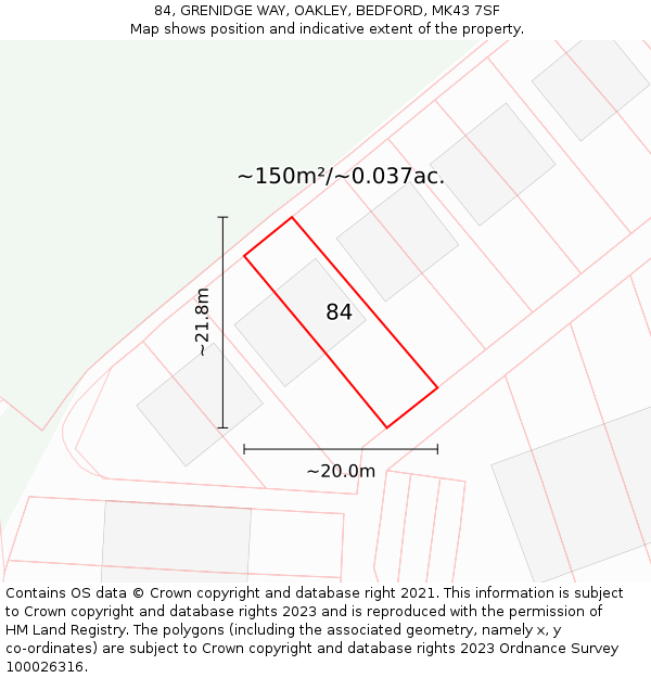 84, GRENIDGE WAY, OAKLEY, BEDFORD, MK43 7SF: Plot and title map