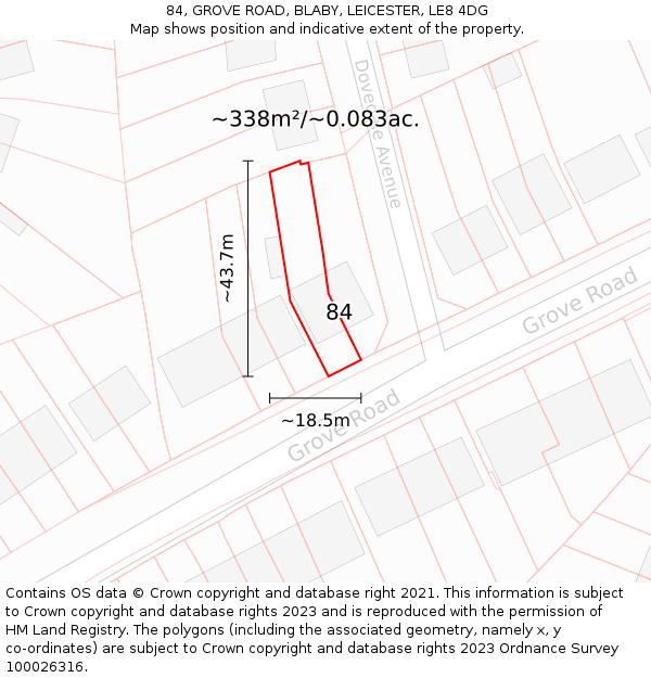 84, GROVE ROAD, BLABY, LEICESTER, LE8 4DG: Plot and title map