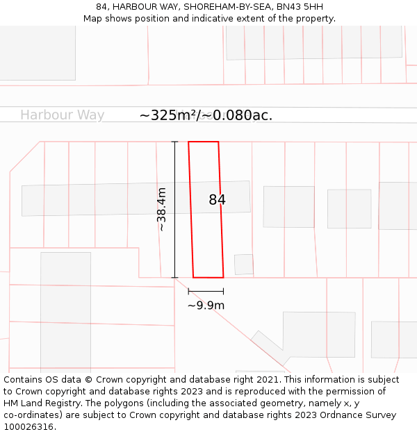 84, HARBOUR WAY, SHOREHAM-BY-SEA, BN43 5HH: Plot and title map