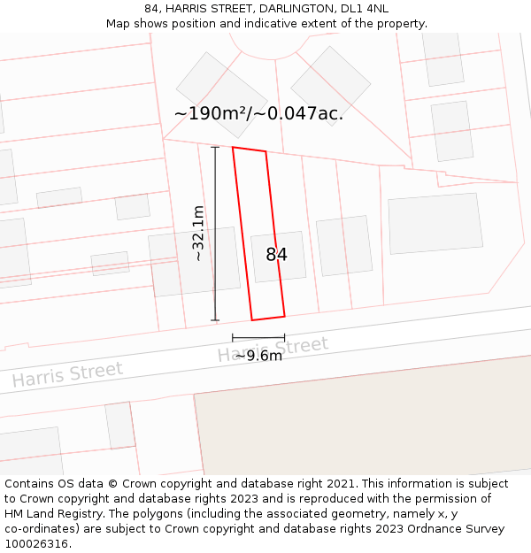 84, HARRIS STREET, DARLINGTON, DL1 4NL: Plot and title map