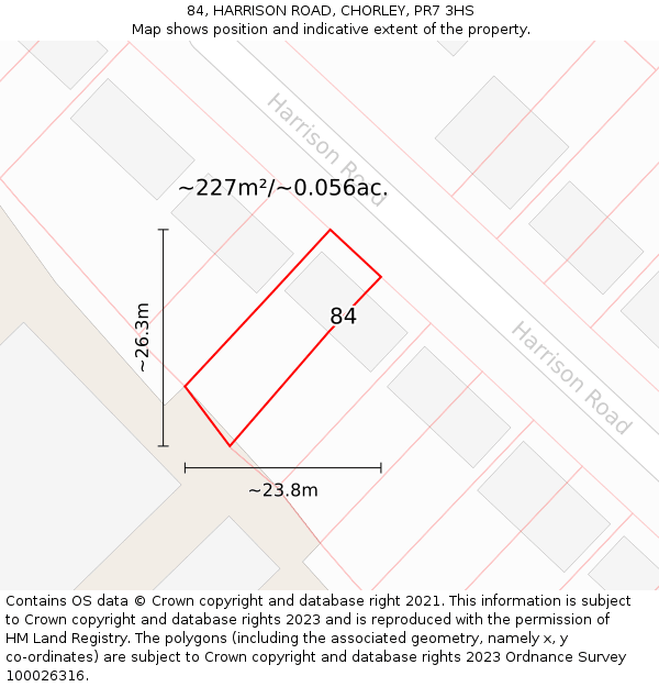 84, HARRISON ROAD, CHORLEY, PR7 3HS: Plot and title map