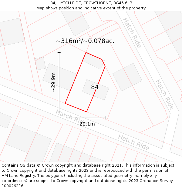 84, HATCH RIDE, CROWTHORNE, RG45 6LB: Plot and title map