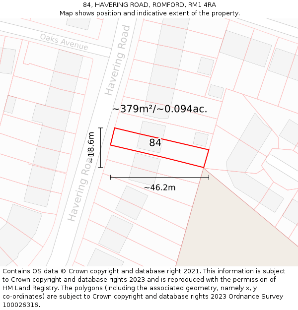 84, HAVERING ROAD, ROMFORD, RM1 4RA: Plot and title map