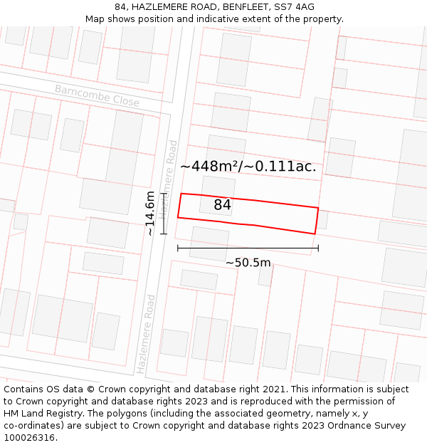84, HAZLEMERE ROAD, BENFLEET, SS7 4AG: Plot and title map