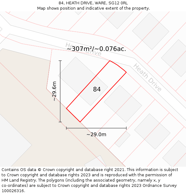 84, HEATH DRIVE, WARE, SG12 0RL: Plot and title map