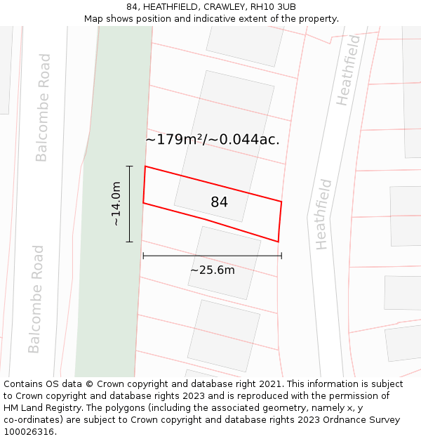 84, HEATHFIELD, CRAWLEY, RH10 3UB: Plot and title map