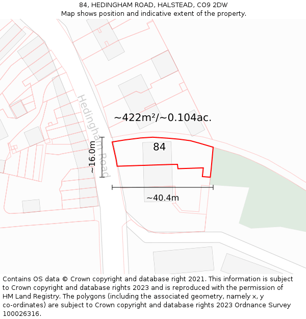 84, HEDINGHAM ROAD, HALSTEAD, CO9 2DW: Plot and title map