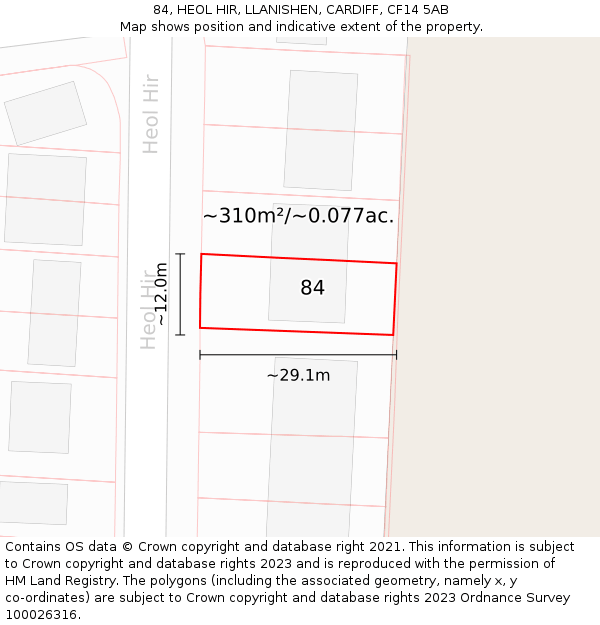 84, HEOL HIR, LLANISHEN, CARDIFF, CF14 5AB: Plot and title map