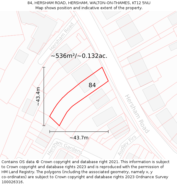 84, HERSHAM ROAD, HERSHAM, WALTON-ON-THAMES, KT12 5NU: Plot and title map