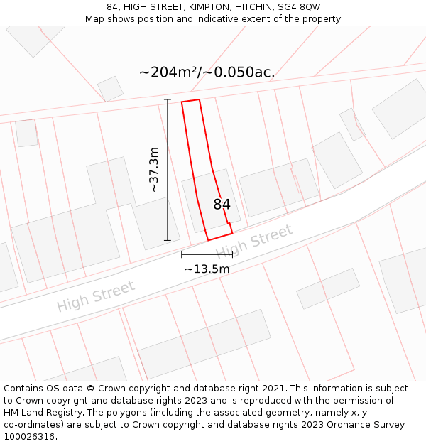 84, HIGH STREET, KIMPTON, HITCHIN, SG4 8QW: Plot and title map