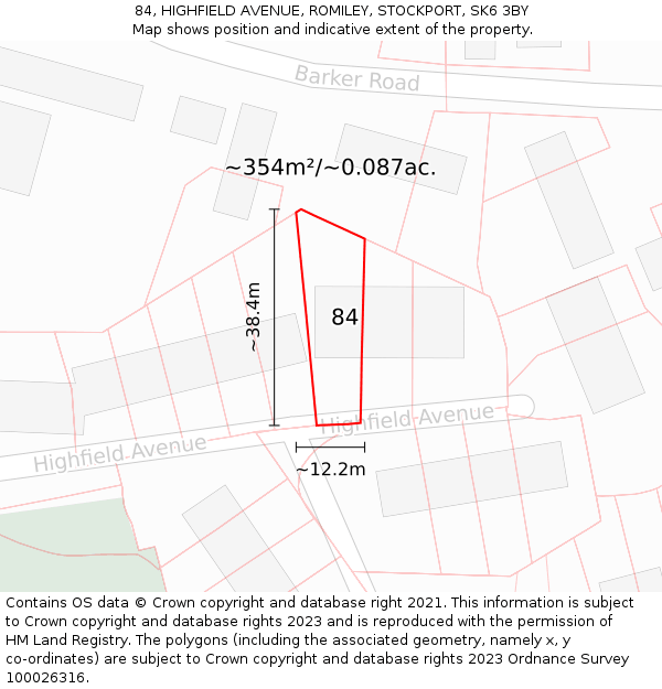 84, HIGHFIELD AVENUE, ROMILEY, STOCKPORT, SK6 3BY: Plot and title map