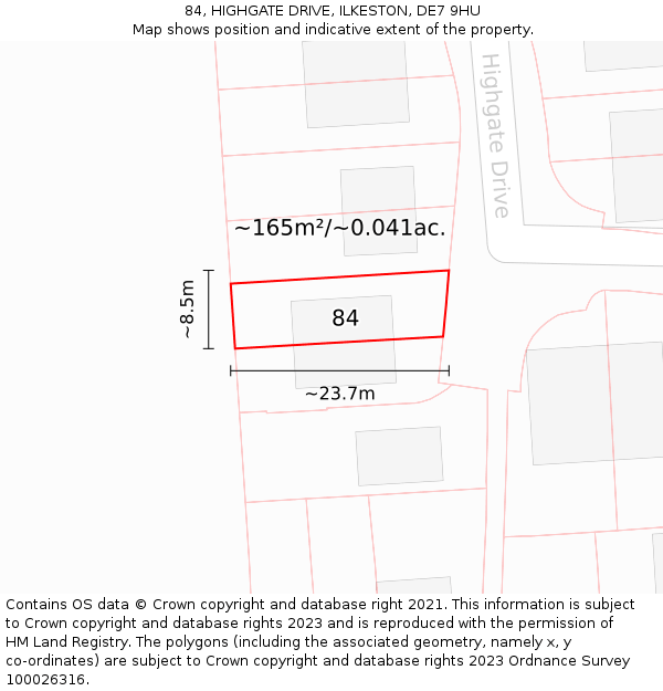 84, HIGHGATE DRIVE, ILKESTON, DE7 9HU: Plot and title map