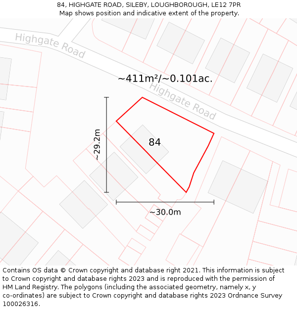 84, HIGHGATE ROAD, SILEBY, LOUGHBOROUGH, LE12 7PR: Plot and title map