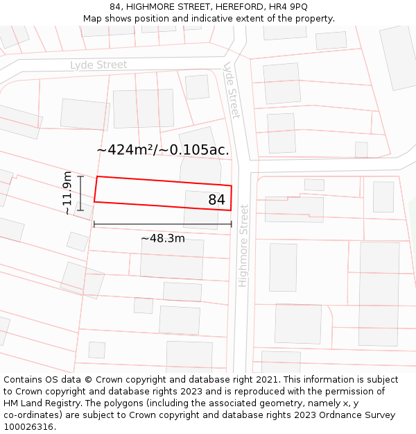 84, HIGHMORE STREET, HEREFORD, HR4 9PQ: Plot and title map