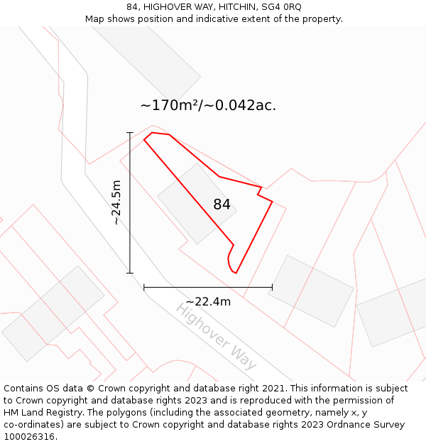 84, HIGHOVER WAY, HITCHIN, SG4 0RQ: Plot and title map