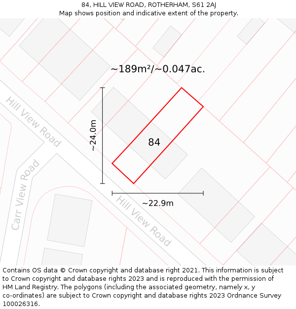 84, HILL VIEW ROAD, ROTHERHAM, S61 2AJ: Plot and title map