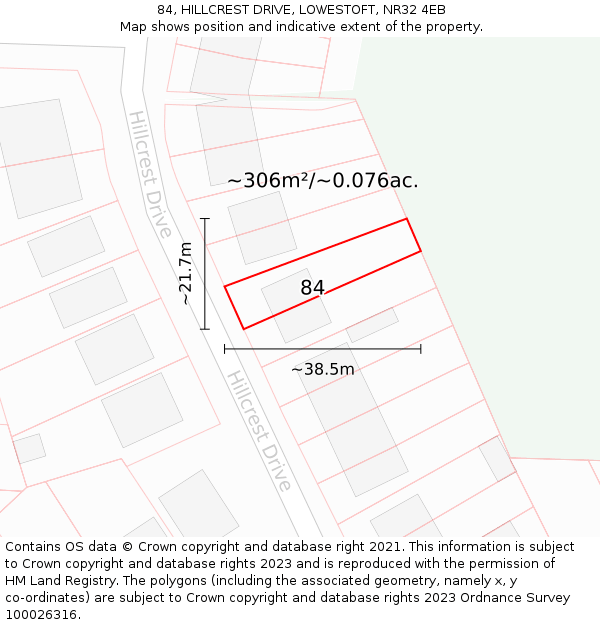 84, HILLCREST DRIVE, LOWESTOFT, NR32 4EB: Plot and title map