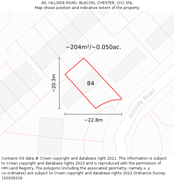 84, HILLSIDE ROAD, BLACON, CHESTER, CH1 5NL: Plot and title map