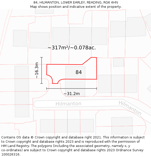 84, HILMANTON, LOWER EARLEY, READING, RG6 4HN: Plot and title map