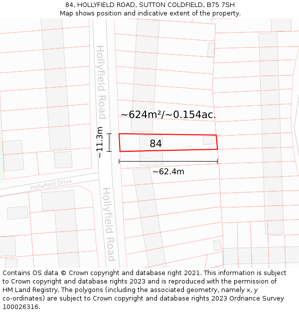 84, HOLLYFIELD ROAD, SUTTON COLDFIELD, B75 7SH: Plot and title map
