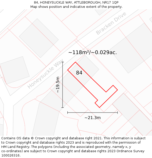 84, HONEYSUCKLE WAY, ATTLEBOROUGH, NR17 1QP: Plot and title map