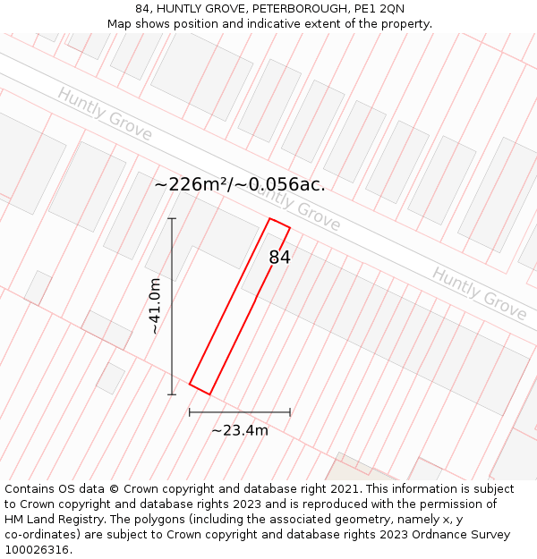 84, HUNTLY GROVE, PETERBOROUGH, PE1 2QN: Plot and title map