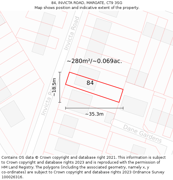 84, INVICTA ROAD, MARGATE, CT9 3SG: Plot and title map