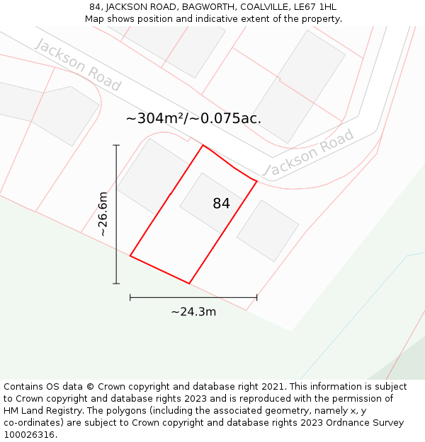 84, JACKSON ROAD, BAGWORTH, COALVILLE, LE67 1HL: Plot and title map