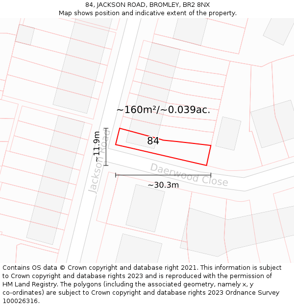 84, JACKSON ROAD, BROMLEY, BR2 8NX: Plot and title map