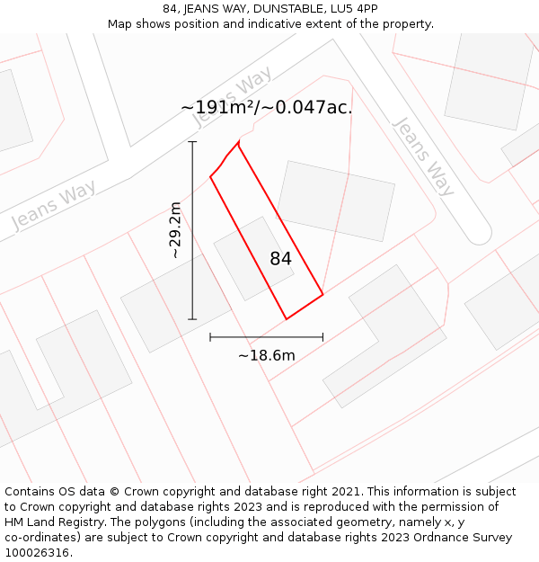 84, JEANS WAY, DUNSTABLE, LU5 4PP: Plot and title map