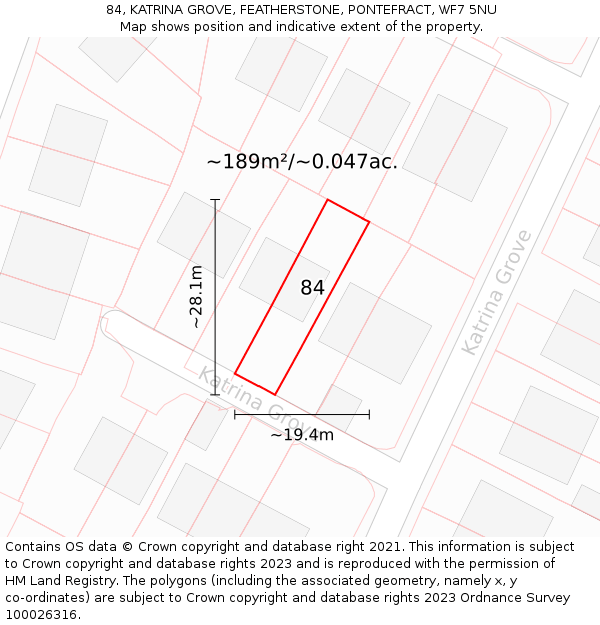 84, KATRINA GROVE, FEATHERSTONE, PONTEFRACT, WF7 5NU: Plot and title map