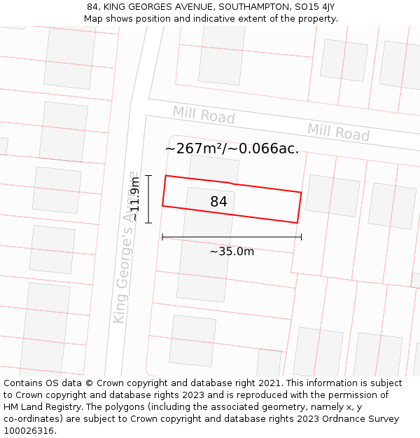 84, KING GEORGES AVENUE, SOUTHAMPTON, SO15 4JY: Plot and title map