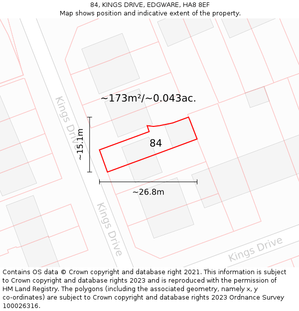 84, KINGS DRIVE, EDGWARE, HA8 8EF: Plot and title map