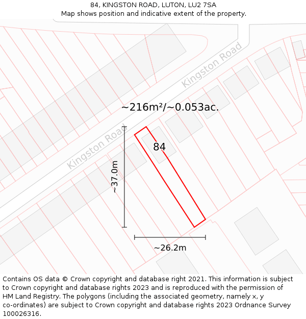 84, KINGSTON ROAD, LUTON, LU2 7SA: Plot and title map