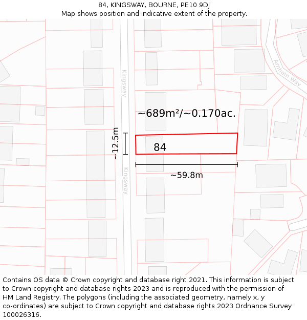 84, KINGSWAY, BOURNE, PE10 9DJ: Plot and title map