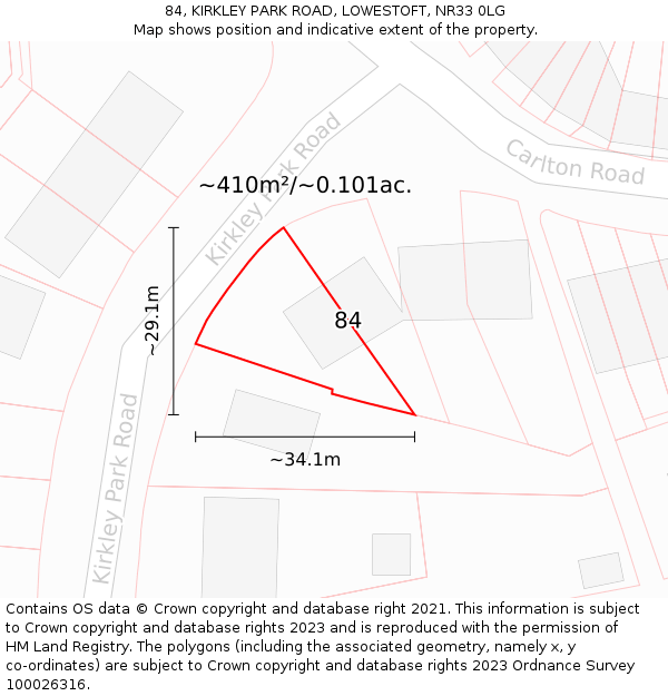 84, KIRKLEY PARK ROAD, LOWESTOFT, NR33 0LG: Plot and title map