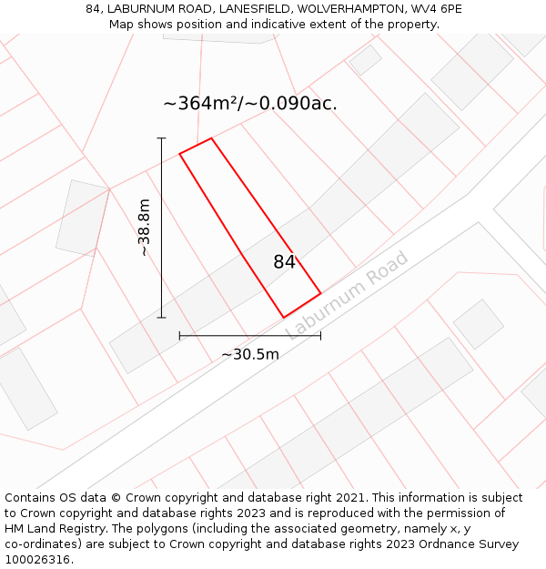 84, LABURNUM ROAD, LANESFIELD, WOLVERHAMPTON, WV4 6PE: Plot and title map