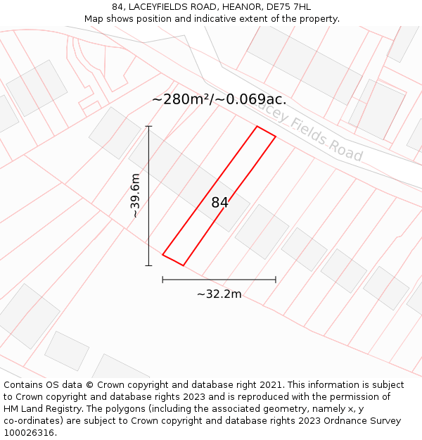 84, LACEYFIELDS ROAD, HEANOR, DE75 7HL: Plot and title map