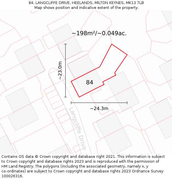 84, LANGCLIFFE DRIVE, HEELANDS, MILTON KEYNES, MK13 7LB: Plot and title map