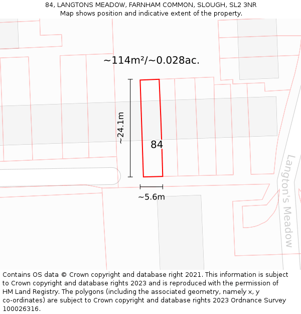 84, LANGTONS MEADOW, FARNHAM COMMON, SLOUGH, SL2 3NR: Plot and title map
