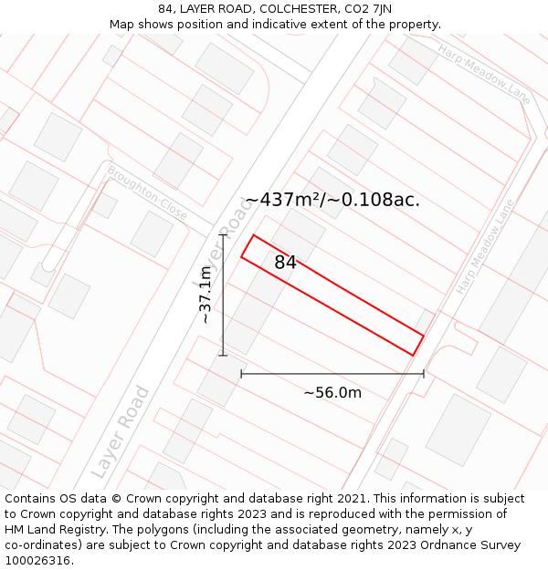 84, LAYER ROAD, COLCHESTER, CO2 7JN: Plot and title map