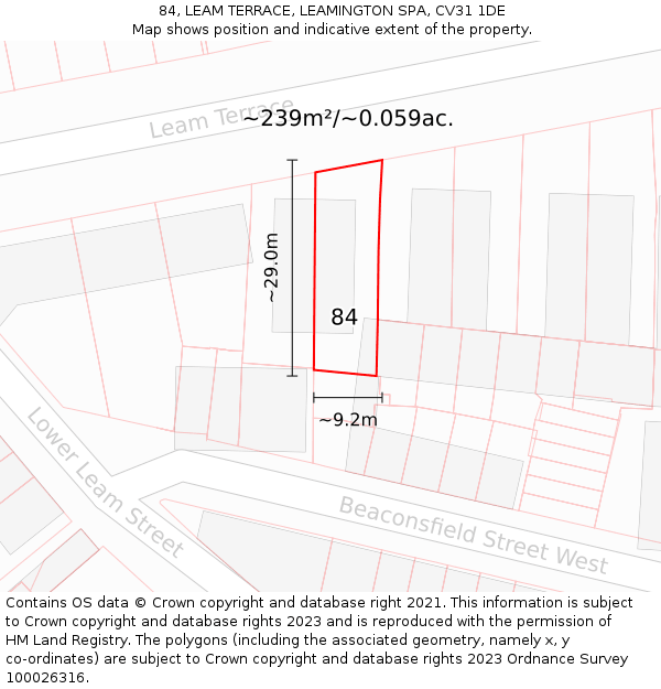 84, LEAM TERRACE, LEAMINGTON SPA, CV31 1DE: Plot and title map