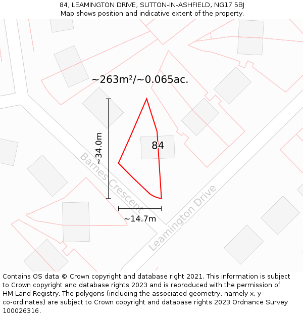 84, LEAMINGTON DRIVE, SUTTON-IN-ASHFIELD, NG17 5BJ: Plot and title map