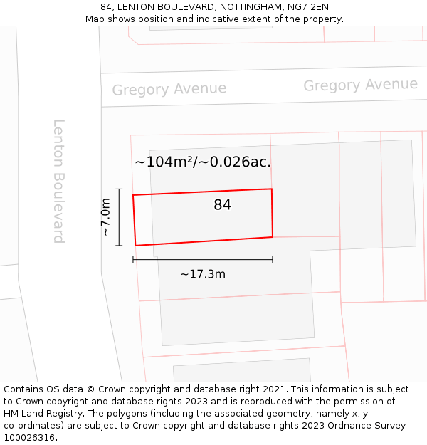 84, LENTON BOULEVARD, NOTTINGHAM, NG7 2EN: Plot and title map